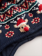 Navy/Red Fairisle Pattern Reindeer Print Inca Hat (3mths-13yrs) - Image 3 of 3