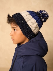 Blue/White Stripe Pom Beanie Hat (3mths-16yrs) - Image 1 of 4