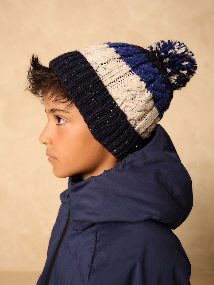 Blue/White Stripe Pom Beanie Hat (3mths-16yrs) - Image 1 of 4