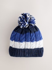 Blue/White Stripe Pom Beanie Hat (3mths-16yrs) - Image 2 of 4