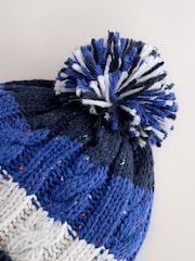 Blue/White Stripe Pom Beanie Hat (3mths-16yrs) - Image 3 of 4