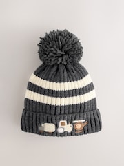 Grey/White Vehicles Embroidered Pom Beanie Hat (3mths-10yrs) - Image 1 of 3