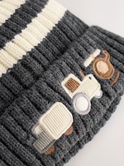 Grey/White Vehicles Embroidered Pom Beanie Hat (3mths-10yrs) - Image 3 of 3