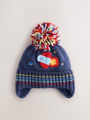 Navy Rocket Ear-Cover Pom Beanie Hat (3mths-10yrs) - Image 1 of 4