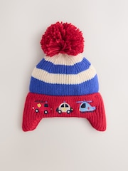 Red/Blue Emergency Vehicles Stripe Bear Pom Hat (3mths-10yrs) - Image 1 of 3