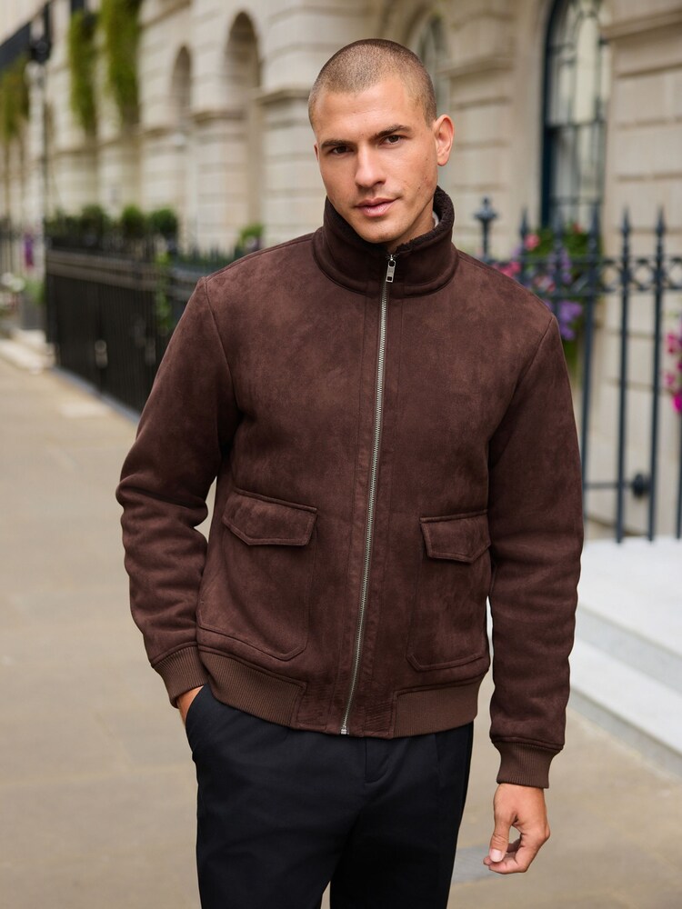 Brown Faux Suede Borg Lined Jacket - Image 1 of 7