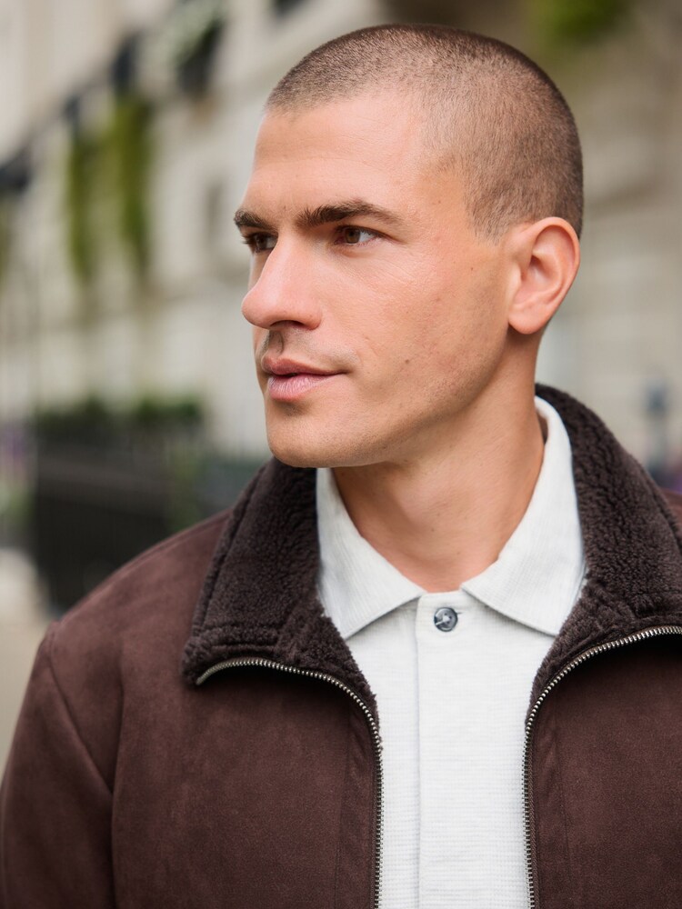 Brown Faux Suede Borg Lined Jacket - Image 2 of 7