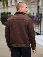 Brown Faux Suede Borg Lined Jacket - Image 4 of 7