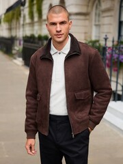 Brown Faux Suede Borg Lined Jacket - Image 5 of 7