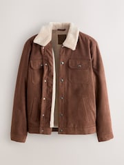 Brown Faux Suede Borg Lined Trucker Jacket - Image 2 of 4