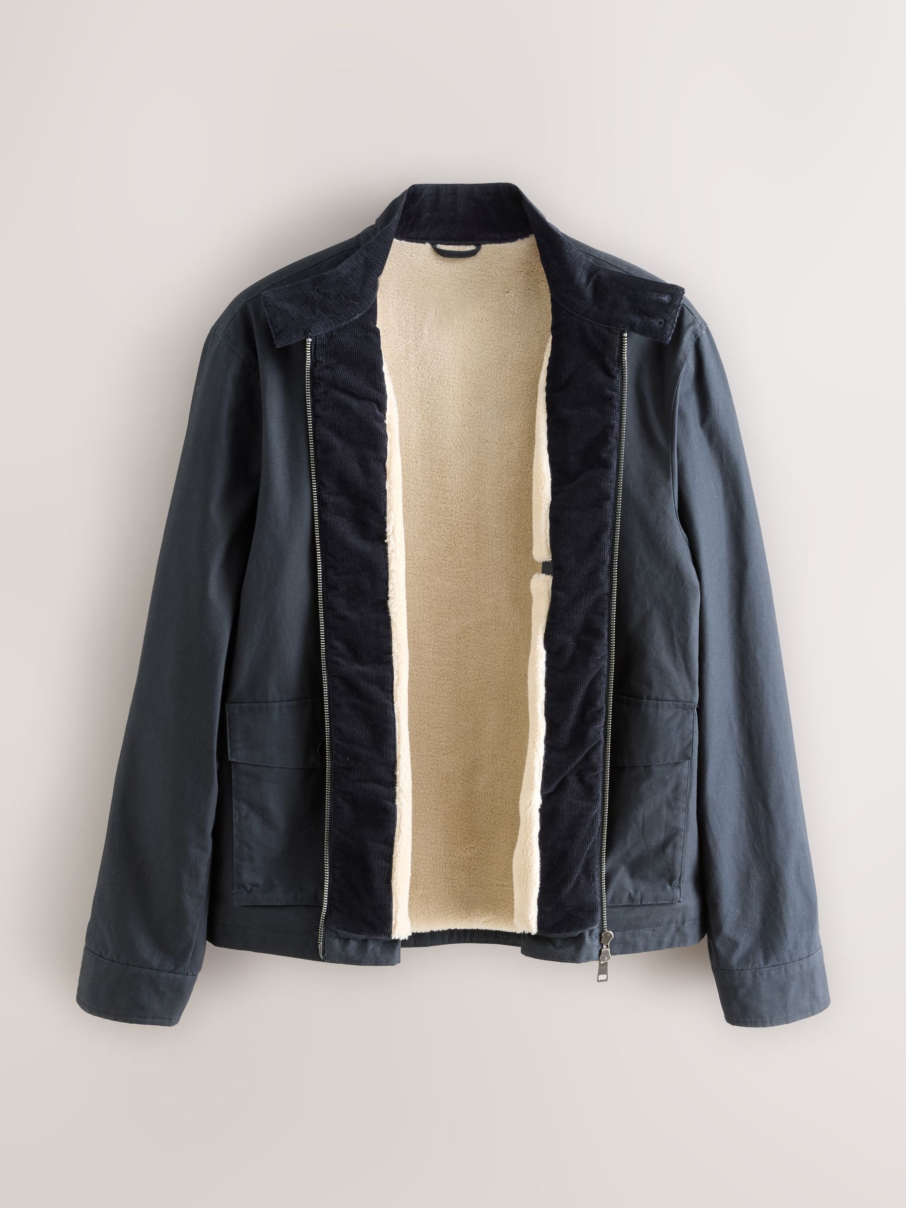 Buy Navy Blue Borg Lined Shower Resistant Harrington Jacket from