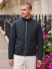 Navy Blue Borg Lined Shower Resistant Harrington Jacket - Image 1 of 15