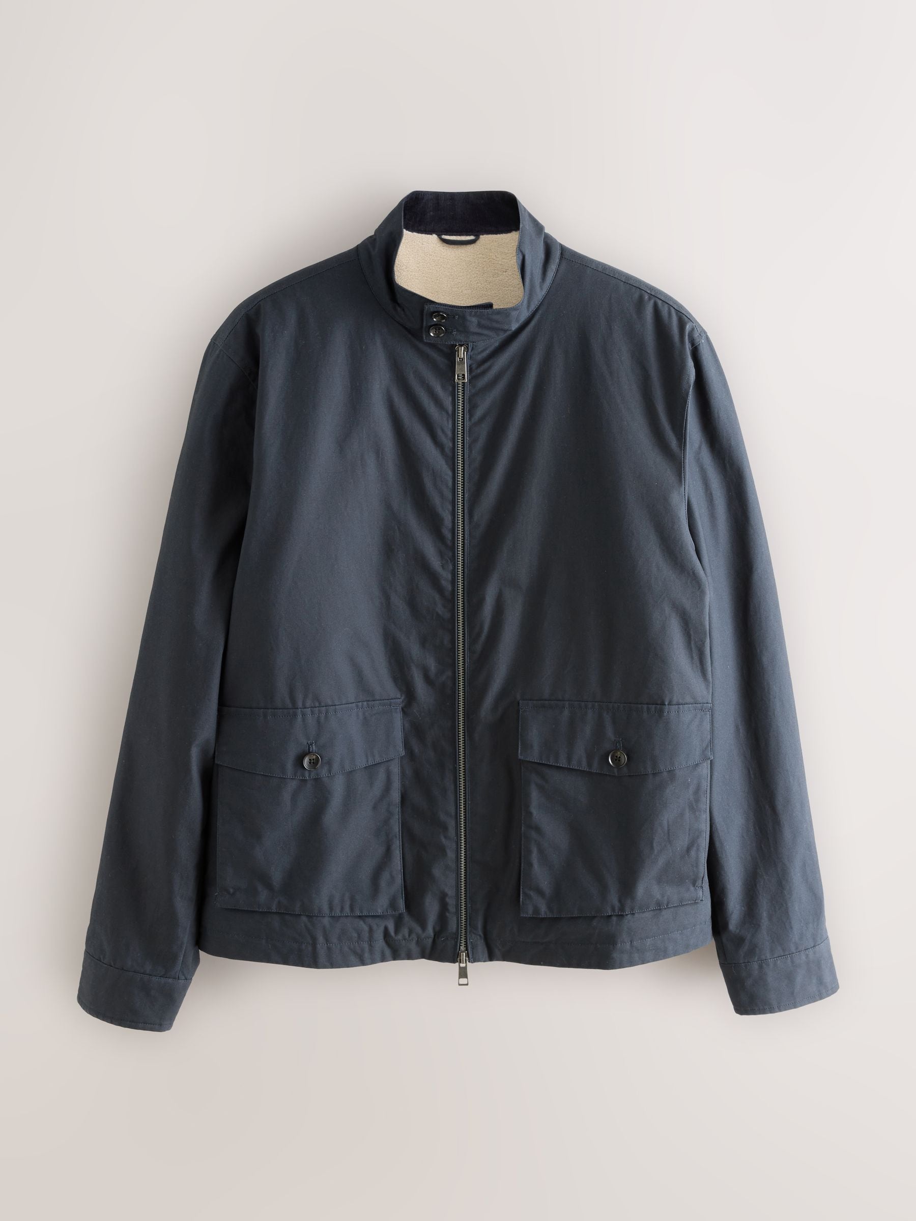 Buy Navy Blue Borg Lined Shower Resistant Harrington Jacket from