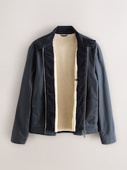 Navy Blue Borg Lined Shower Resistant Harrington Jacket - Image 11 of 15