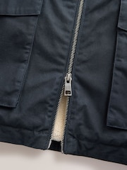 Navy Blue Borg Lined Shower Resistant Harrington Jacket - Image 13 of 15