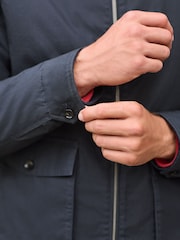 Navy Blue Borg Lined Shower Resistant Harrington Jacket - Image 4 of 15