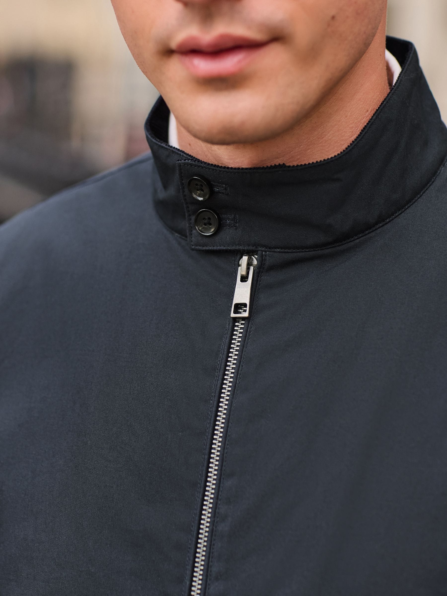 Buy Navy Blue Borg Lined Shower Resistant Harrington Jacket from