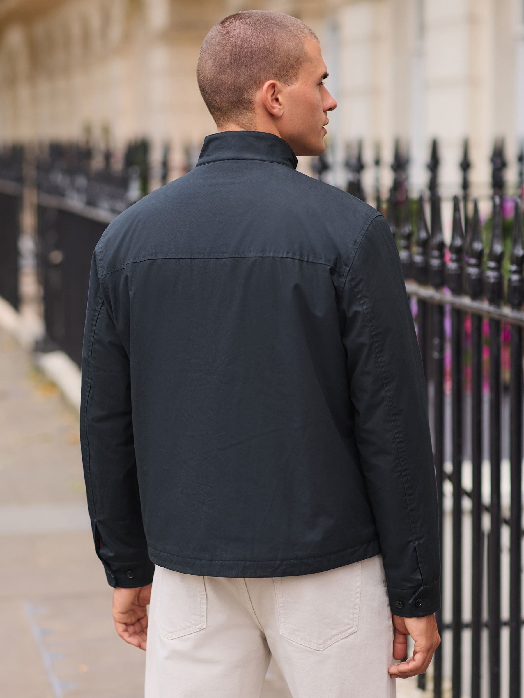 Buy Navy Blue Borg Lined Shower Resistant Harrington Jacket from