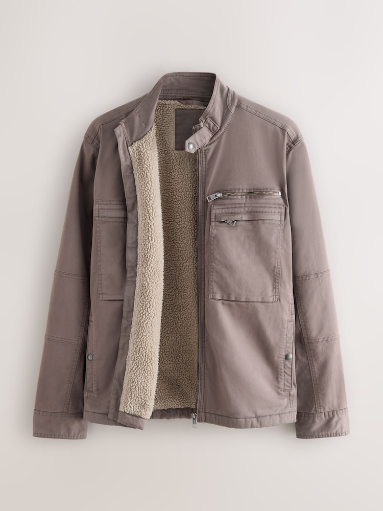 Neutral Borg Lined Zip Through Funnel Jacket - Image 1 of 6