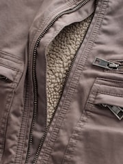 Neutral Borg Lined Zip Through Funnel Jacket - Image 12 of 12