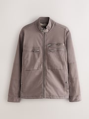 Neutral Borg Lined Zip Through Funnel Jacket - Image 7 of 12