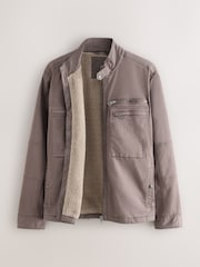 Neutral Borg Lined Zip Through Funnel Jacket - Image 8 of 12