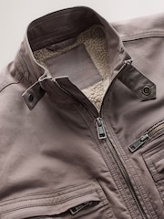 Neutral Borg Lined Zip Through Funnel Jacket - Image 9 of 12
