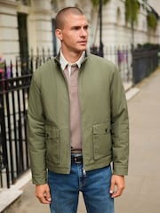 Khaki Green Borg Lined Shower Resistant Harrington Jacket - Image 1 of 14