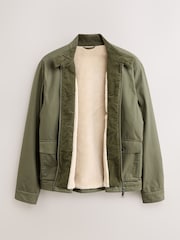 Khaki Green Borg Lined Shower Resistant Harrington Jacket - Image 10 of 14