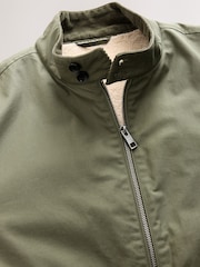 Khaki Green Borg Lined Shower Resistant Harrington Jacket - Image 11 of 14