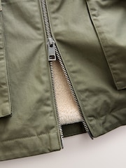 Khaki Green Borg Lined Shower Resistant Harrington Jacket - Image 13 of 14