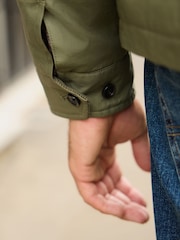 Khaki Green Borg Lined Shower Resistant Harrington Jacket - Image 2 of 14