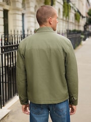 Khaki Green Borg Lined Shower Resistant Harrington Jacket - Image 7 of 14