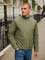 Khaki Green Borg Lined Shower Resistant Harrington Jacket - Image 8 of 14