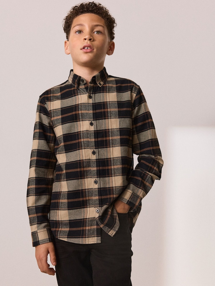 Tan Brown Long Sleeve Brushed Cotton Check Shirt (3-16yrs) - Image 1 of 8