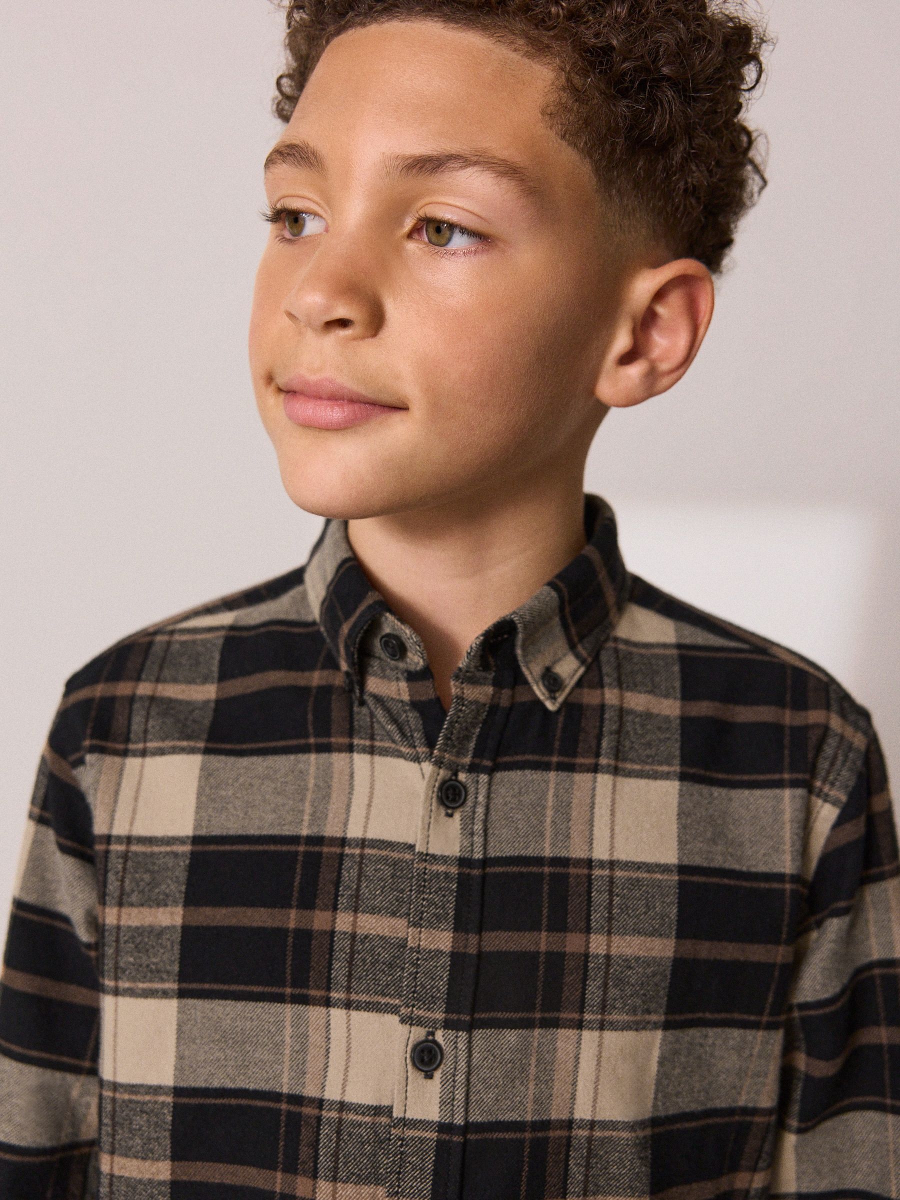 Buy Tan Brown Long Sleeve Brushed Cotton Check Shirt (3-16yrs