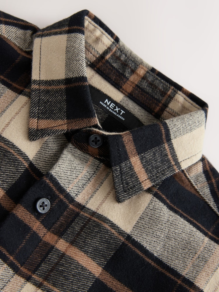 Tan Brown Long Sleeve Brushed Cotton Check Shirt (3-16yrs) - Image 8 of 8