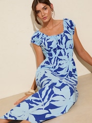 Friends Like These Blue Petite Off The Shoulder Shirred Waist Midi Dress - Image 5 of 5