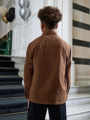 Tan Brown Long Sleeve Plain Double Pocket Shirt (3-16yrs) - Image 4 of 5