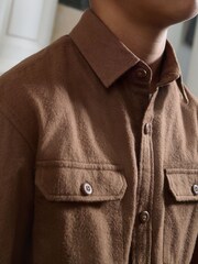 Tan Brown Long Sleeve Plain Double Pocket Shirt (3-16yrs) - Image 5 of 5