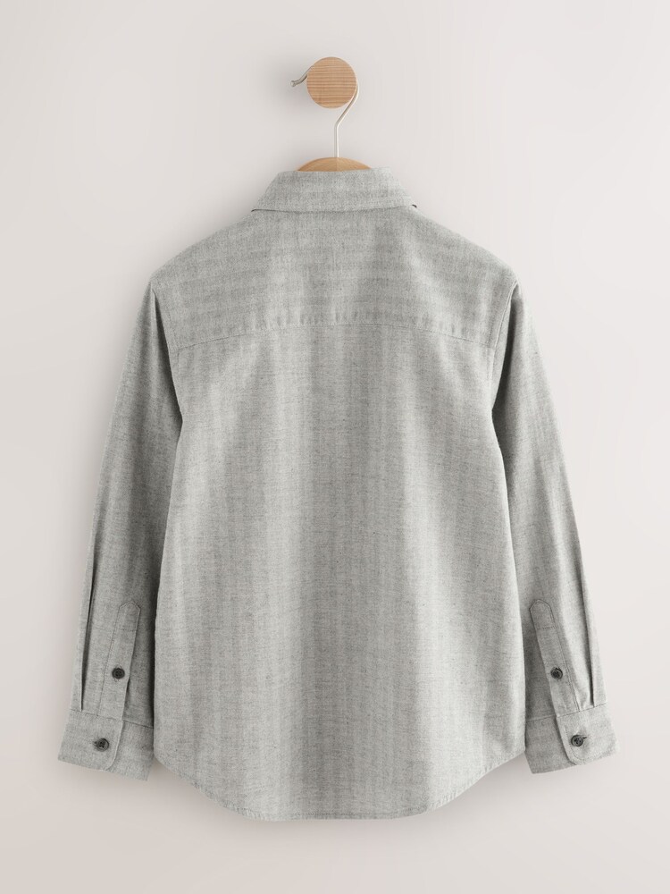 Grey Long Sleeve Herringbone Shirt (3-16yrs) - Image 2 of 5