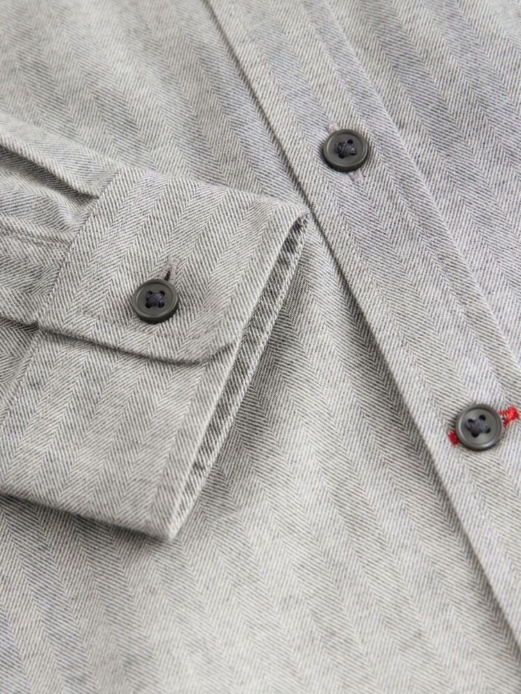 Grey Long Sleeve Herringbone Shirt (3-16yrs) - Image 5 of 5