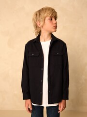Navy Long Sleeve Plain Double Pocket Shirt (3-16yrs) - Image 1 of 3