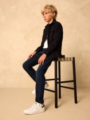 Navy Long Sleeve Plain Double Pocket Shirt (3-16yrs) - Image 2 of 3