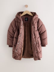 Mocha Brown Shower Resistant Faux Fur Lined Hooded Padded Coat (3-16yrs) - Image 7 of 9