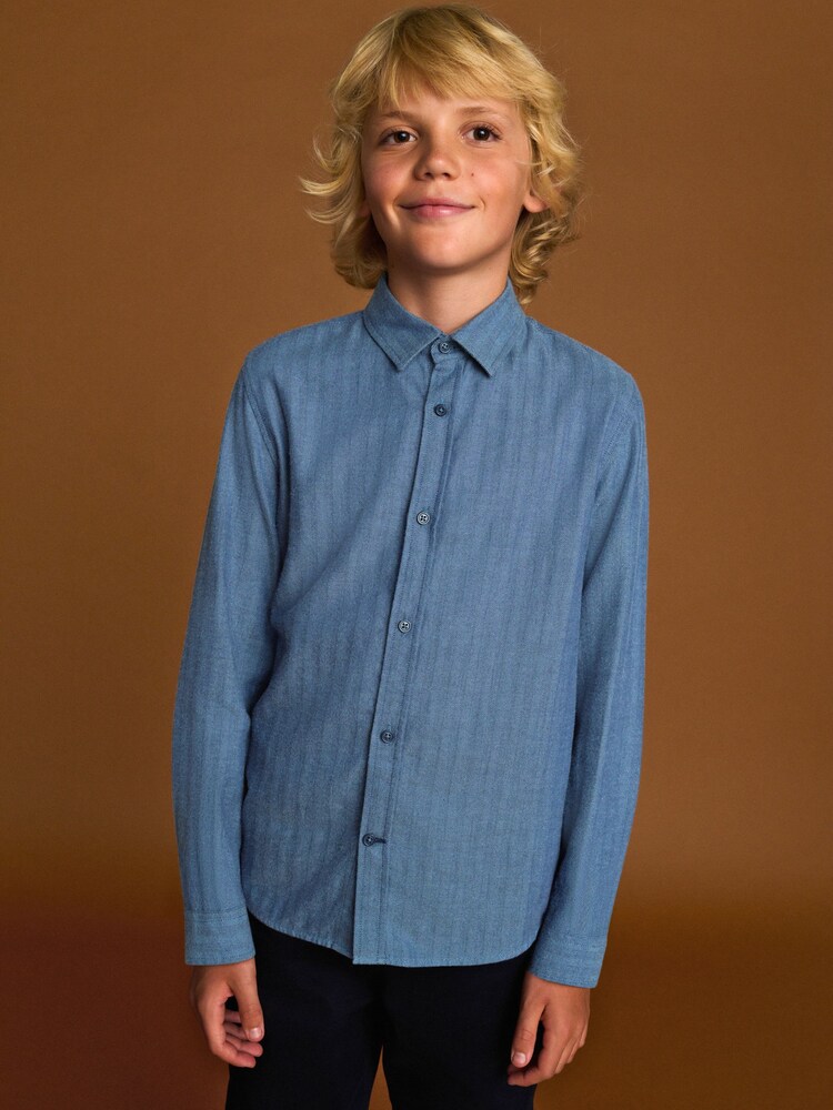 Blue Long Sleeve Herringbone Shirt (3-16yrs) - Image 1 of 9