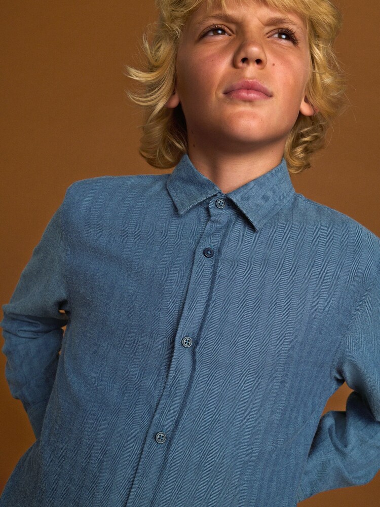 Blue Long Sleeve Herringbone Shirt (3-16yrs) - Image 2 of 9