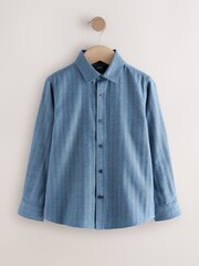 Blue Long Sleeve Herringbone Shirt (3-16yrs) - Image 6 of 9