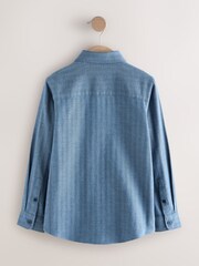 Blue Long Sleeve Herringbone Shirt (3-16yrs) - Image 7 of 9