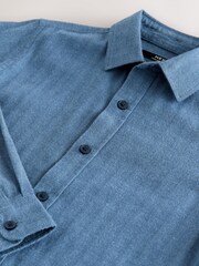 Blue Long Sleeve Herringbone Shirt (3-16yrs) - Image 9 of 9